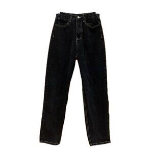 Baggy Black Denim Jeans with White Stitching Woman’s Size XS